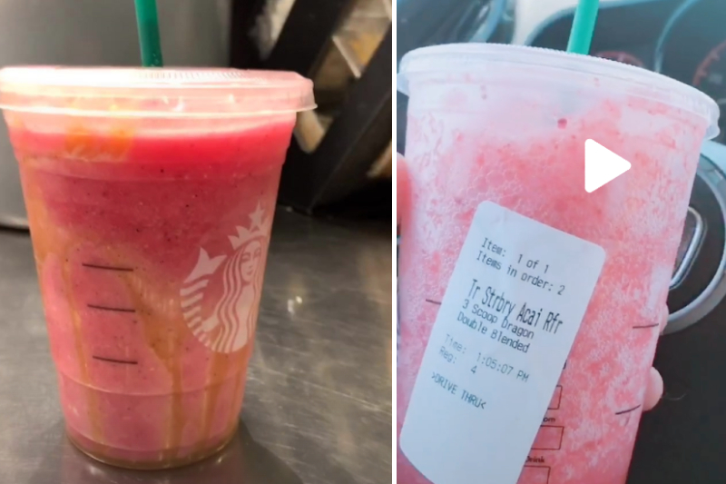 From left to right, a Berry Caramel Frappuccino and The TikTok Drink, just two of the supposed 170,000 drink combos available at Starbucks.