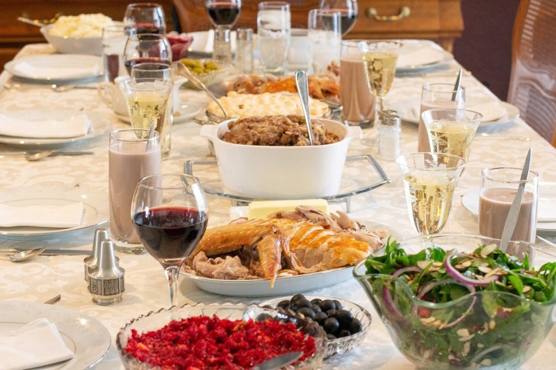 Thanksgiving turkey dinner on a table