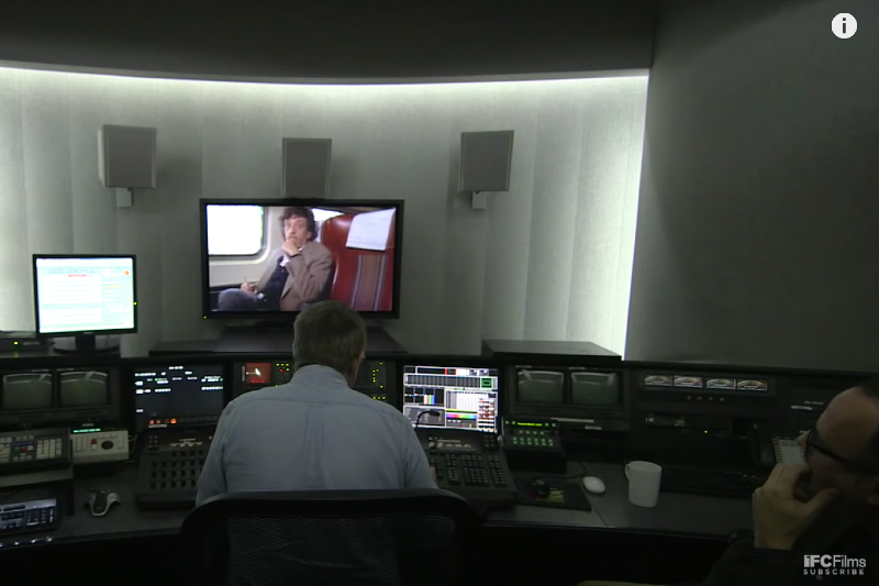 Documentarian Robert Weide (far right) watches as director Don Argot edits 'Unstuck in Time,' the Kurt Vonnegut documentary.