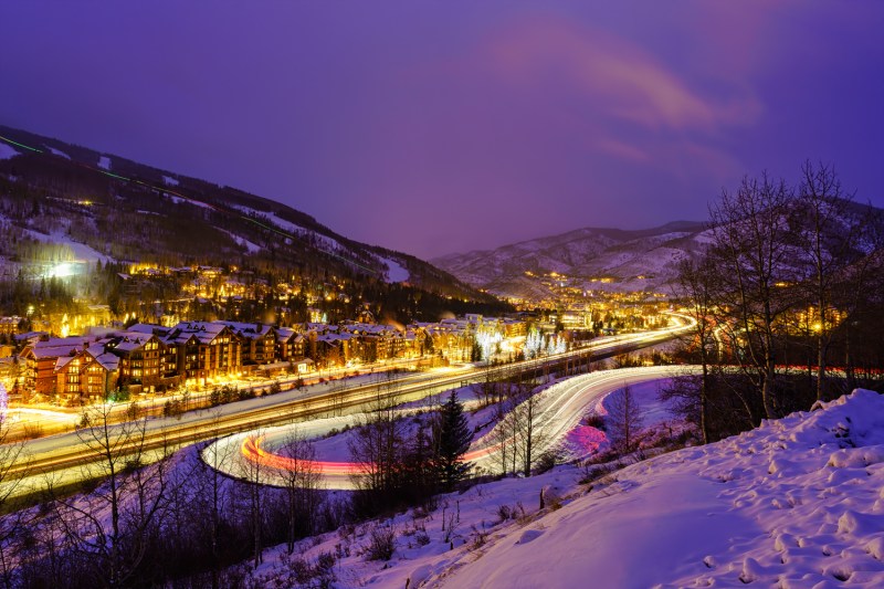 A ski resort in Vail at dusk.