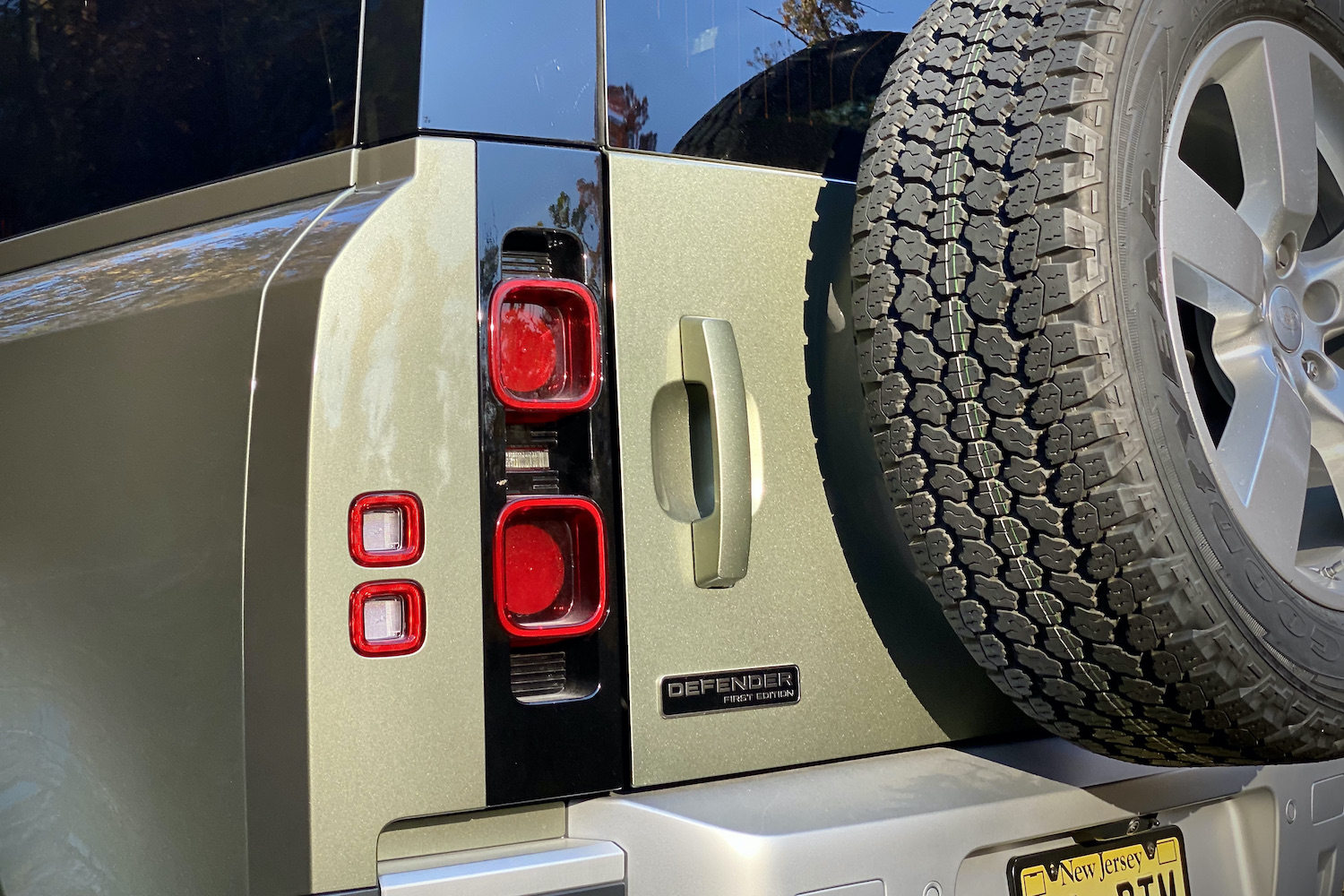 Close up of Land Rover Defender taillight on driver's side.