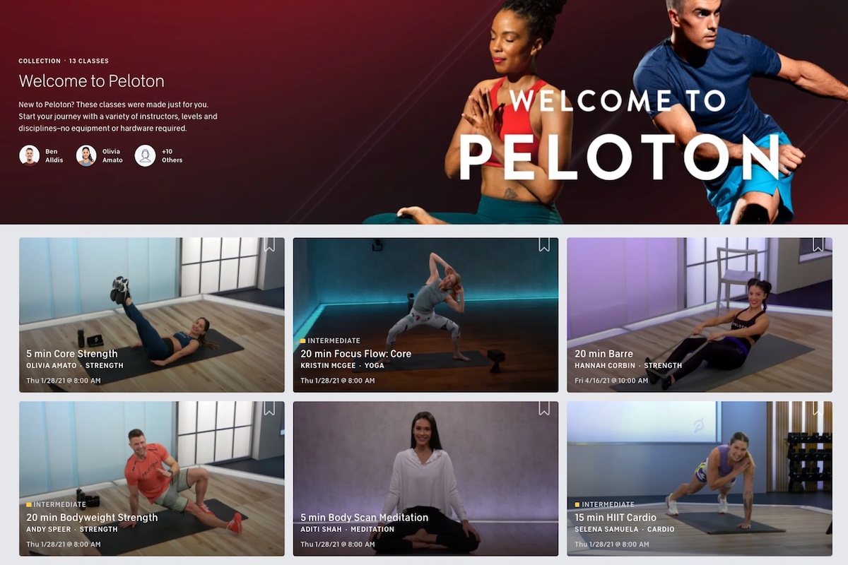 Peloton landing page for beginners.