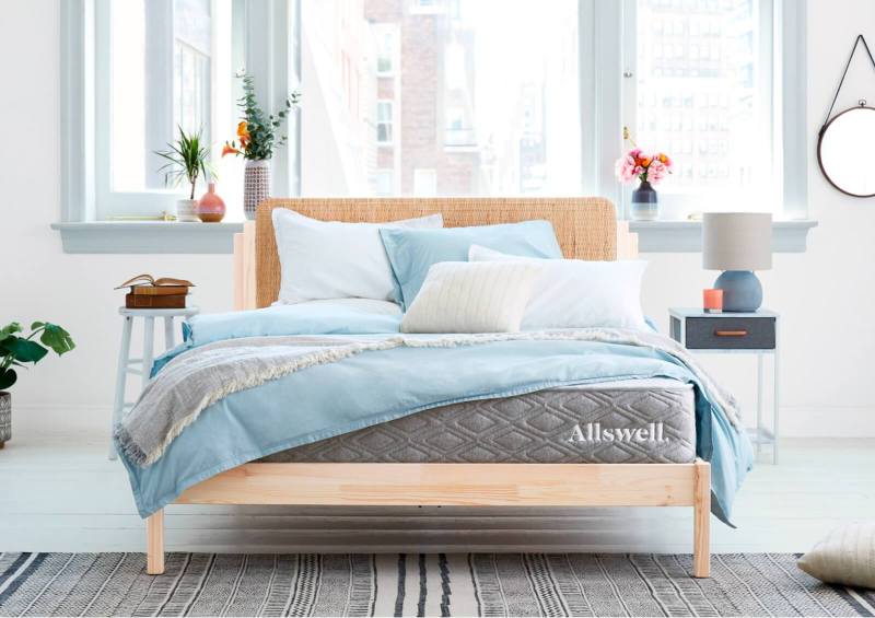 Allswell mattress on a bedframe.