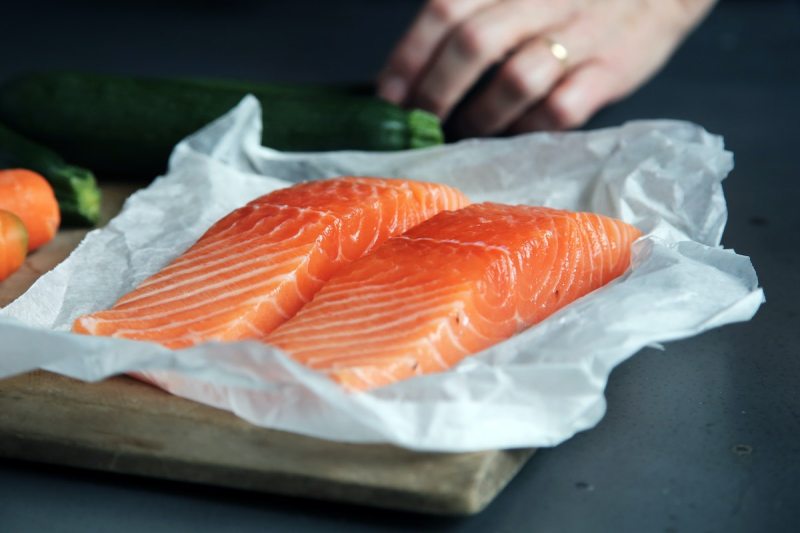 raw salmon fillets.