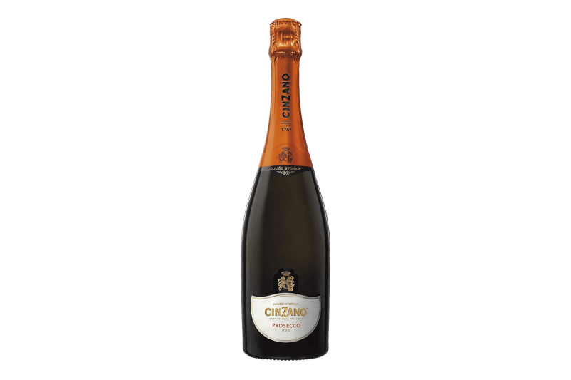A bottle of Cinzano Prosecco on plain background.