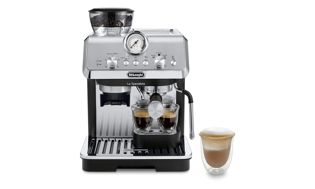 A De’Longhi La Specialista Arte Espresso Machine beside a cup of Espresso.