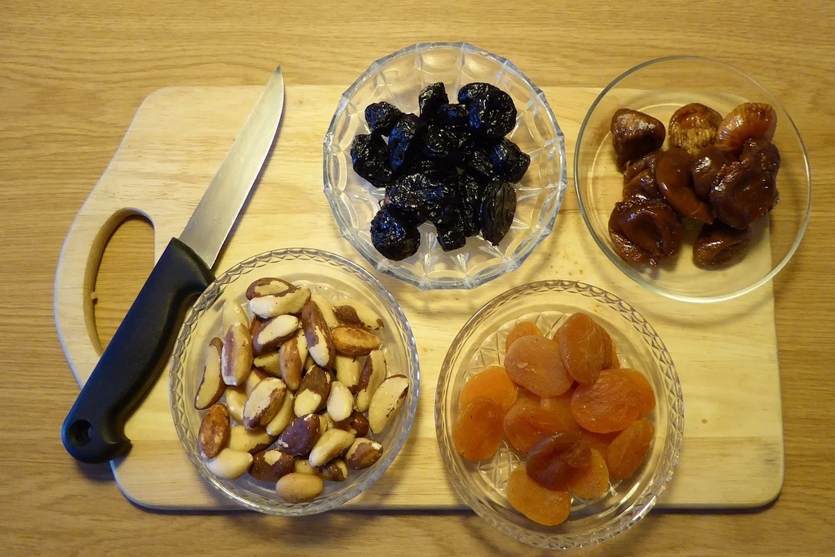 Dried fruit and brazil nuts high in magnesium