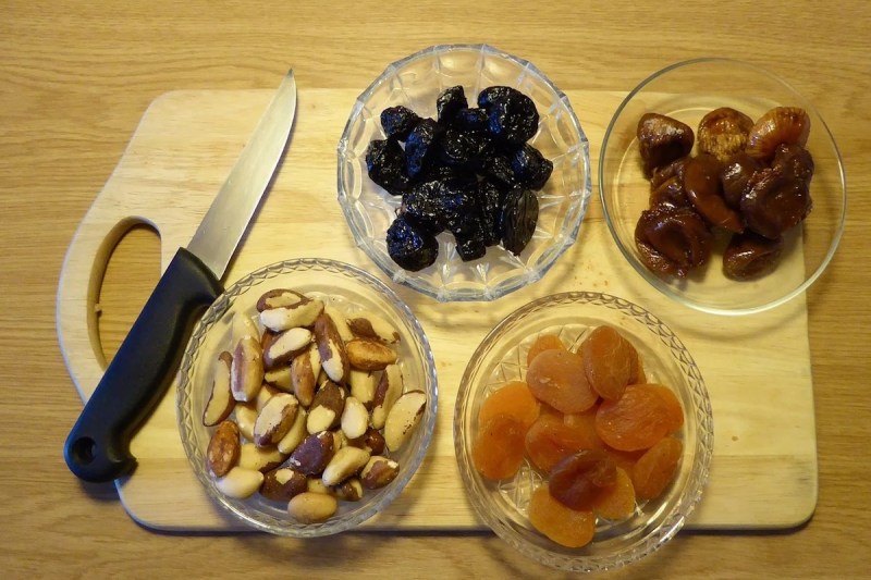 Dried fruit and brazil nuts high in magnesium
