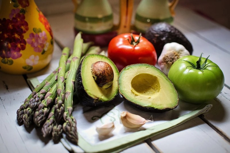 Fresh veggies on a wooden table.