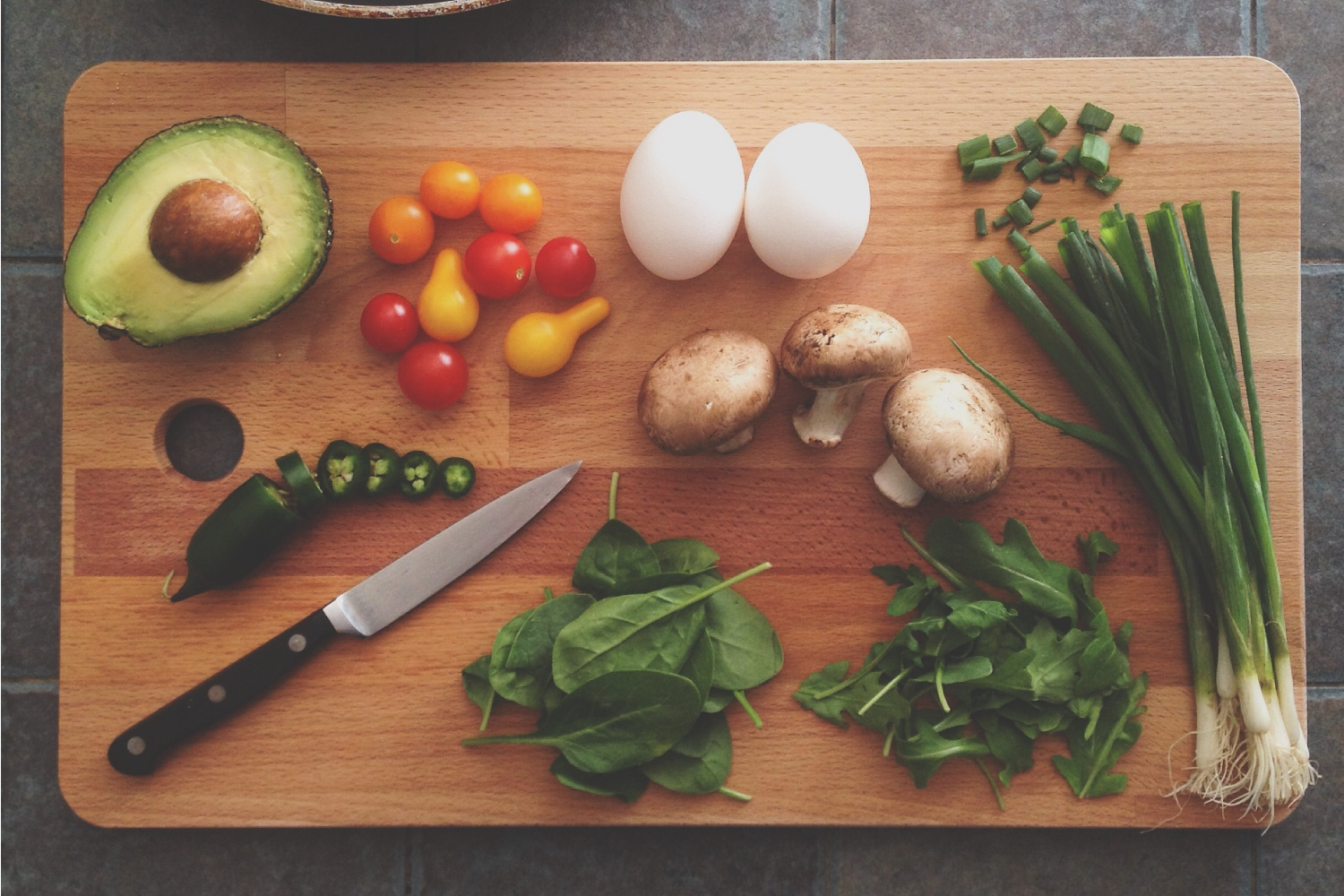 Healthy foods on a cutting board