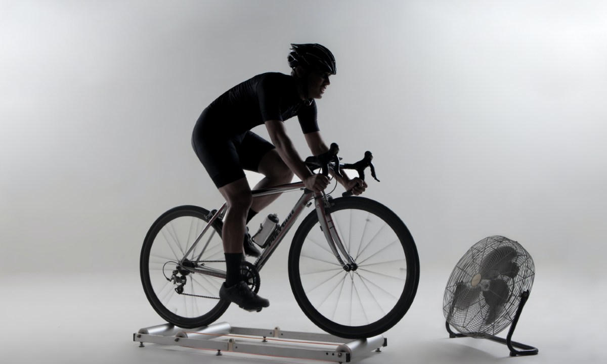 Man riding a bike trainer