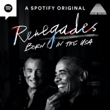 The logo of Renegades: Born in the USA, featuring Barack Obama and Bruce Springsteen.