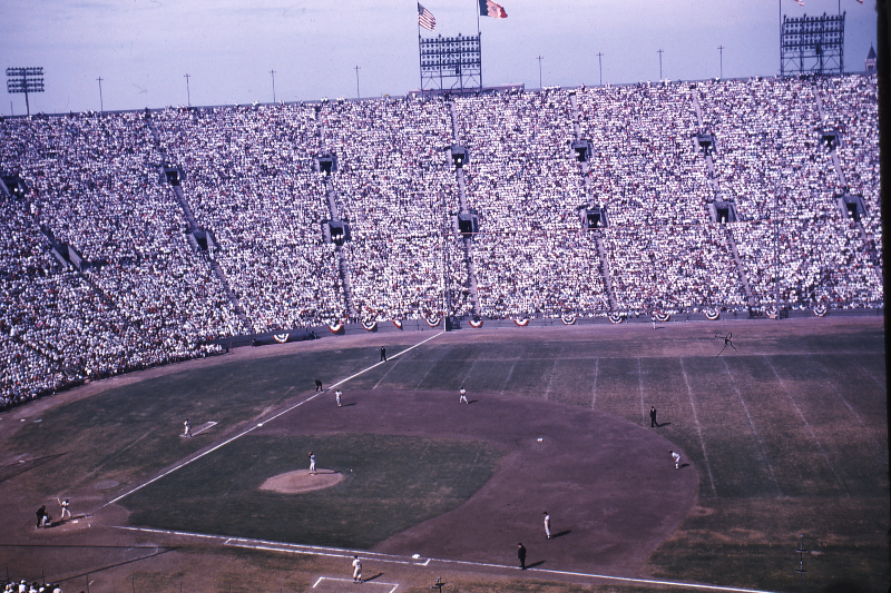 The 1959 MLB World Series at the L.A. Coliseum.