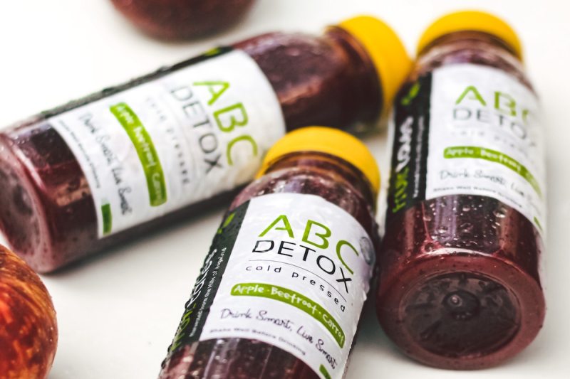 three bottles of detox juices.