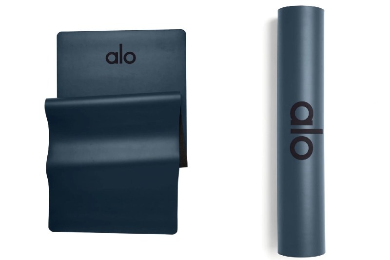Alo Warrior Mat yoga mat shown rolled and unfurled.