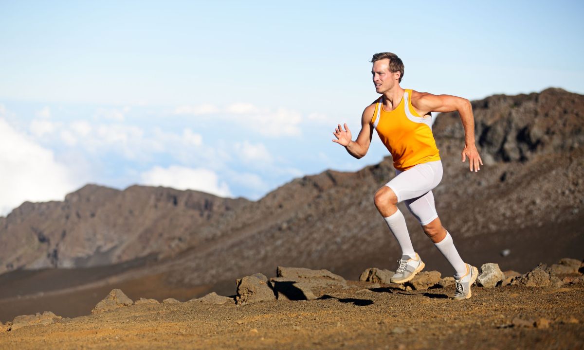 Man in running socks.