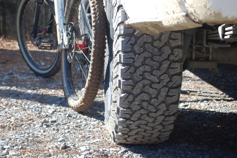 A close-up of the tread pattern detail of the BFG KO2 All-Terrain Tire.