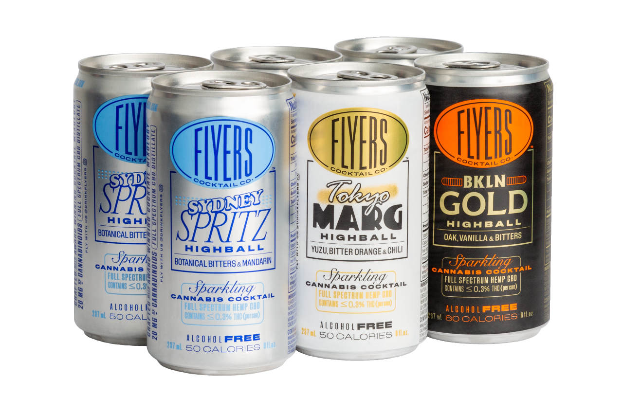 Six-pack of Flyer Cocktail Co. (3 flavors) with a white background.