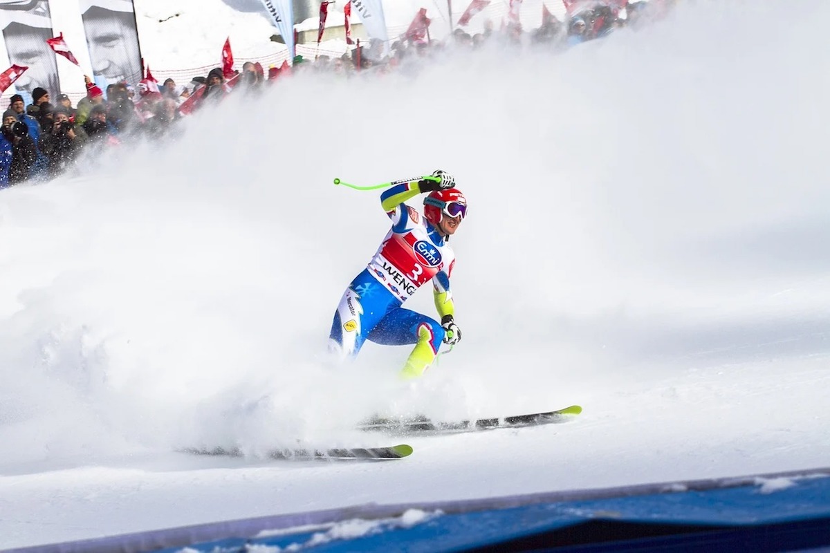 Skier finishing a race.