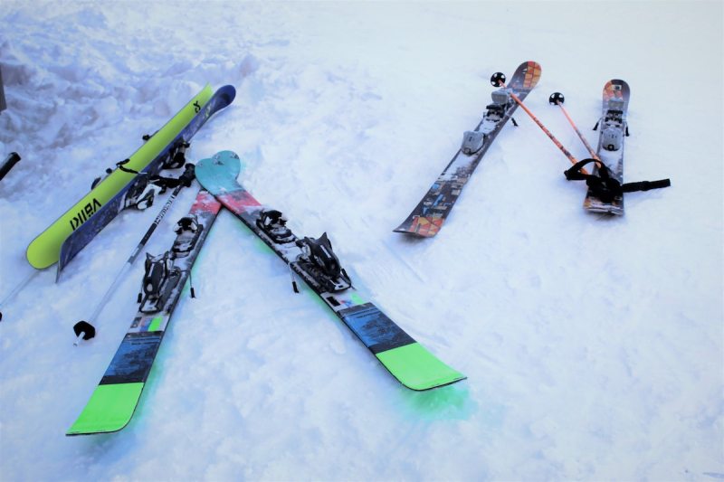 Skis with bindings on snow