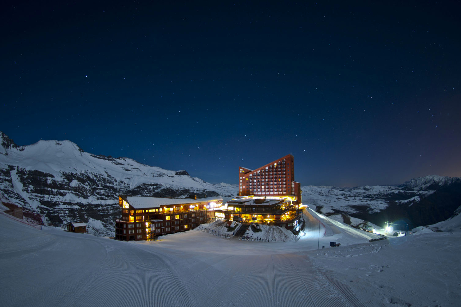 Valle Nevado ski run at night.