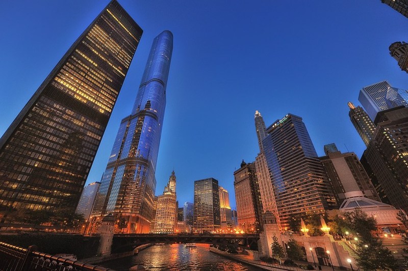 Chicago skyline at night.