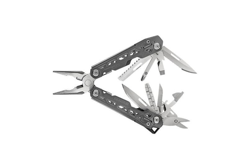 A Gerber multitool on plain background.