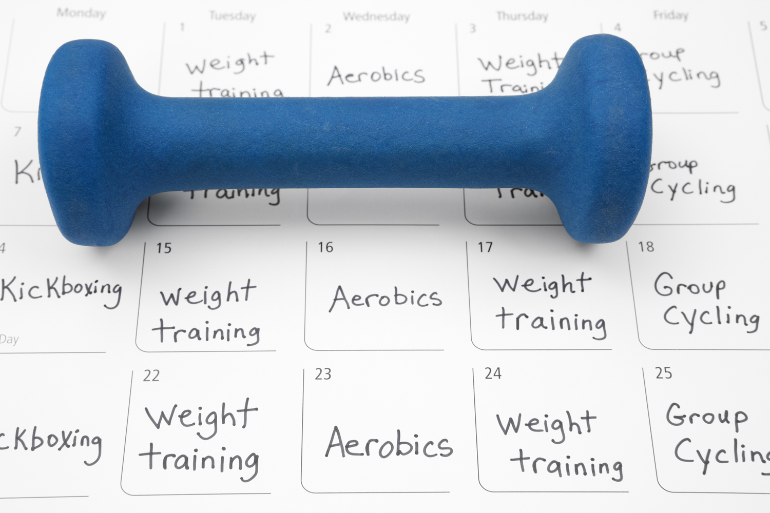 A dumbbell on an exercise plan.