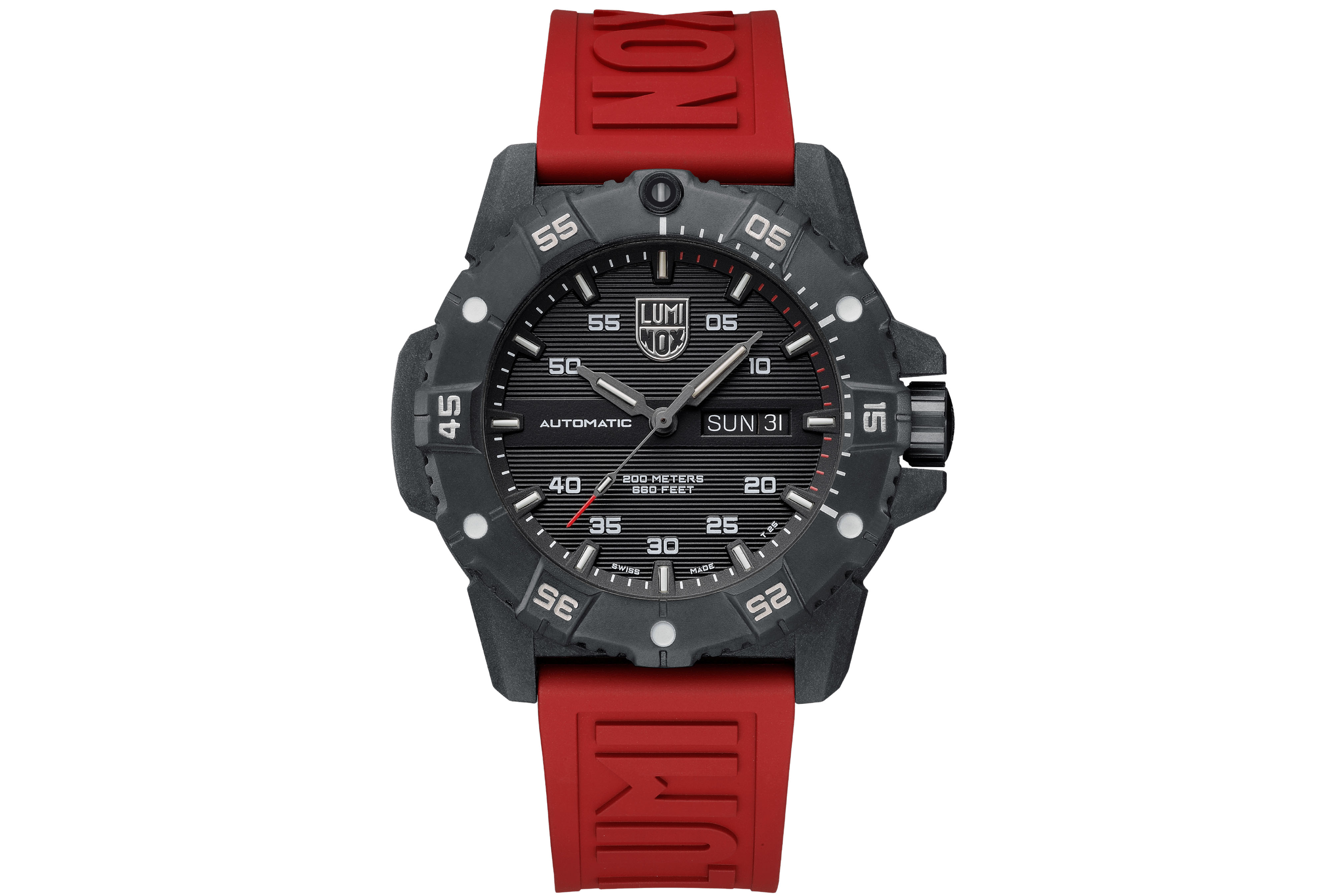 This Luminox tactical timepiece features a bright red band, perfect for Valentine's Day.