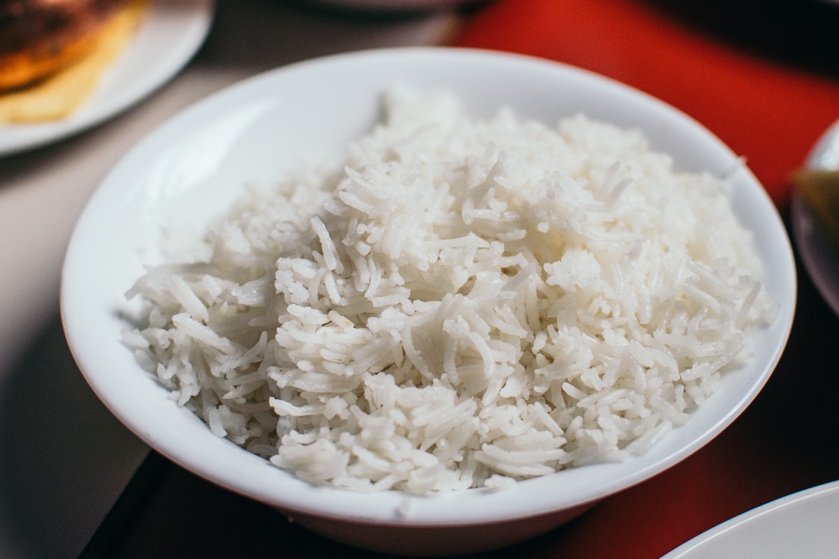 Bowl of white rice.