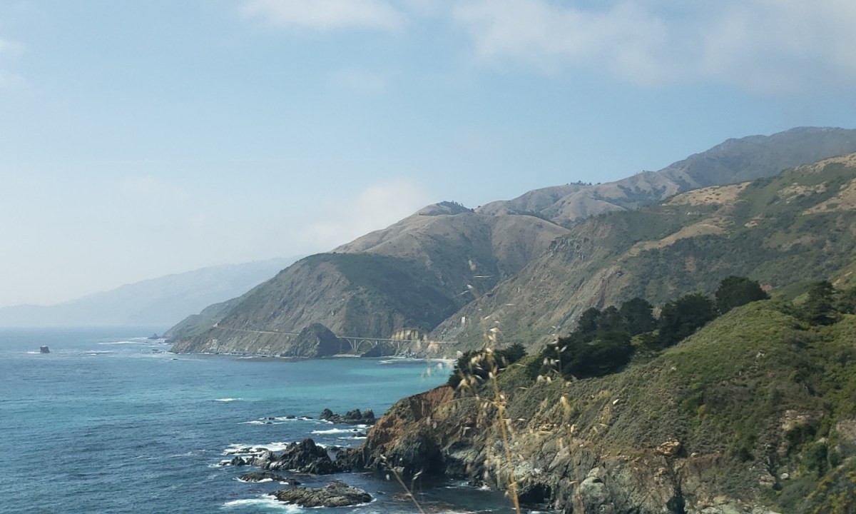 A view of the mountains and the coastline at Big Sur, California.