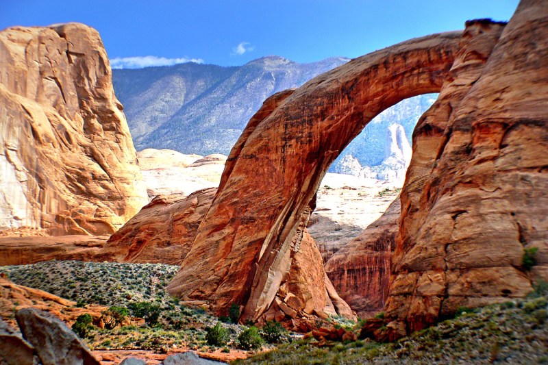 A view of the famous sandstone formation at Rainbow Bridge National Monument at Lake Powell, Utah