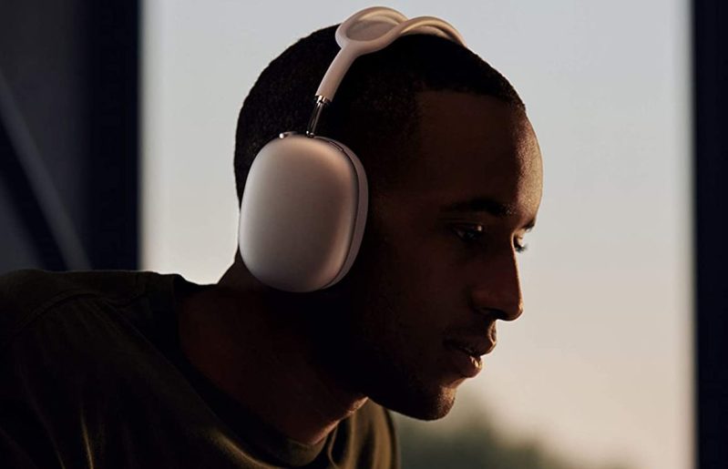 A man listening to headphones.