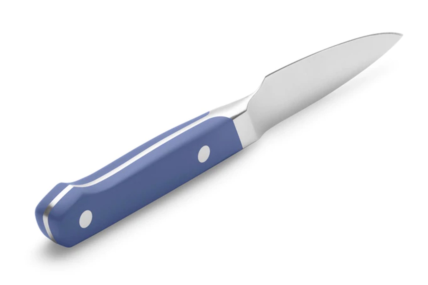 misen paring knife with a blue handle.
