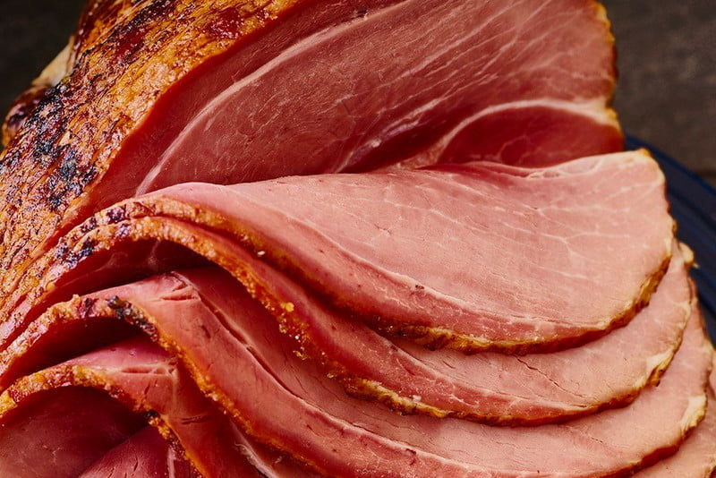 Tender ham cut into pieces.