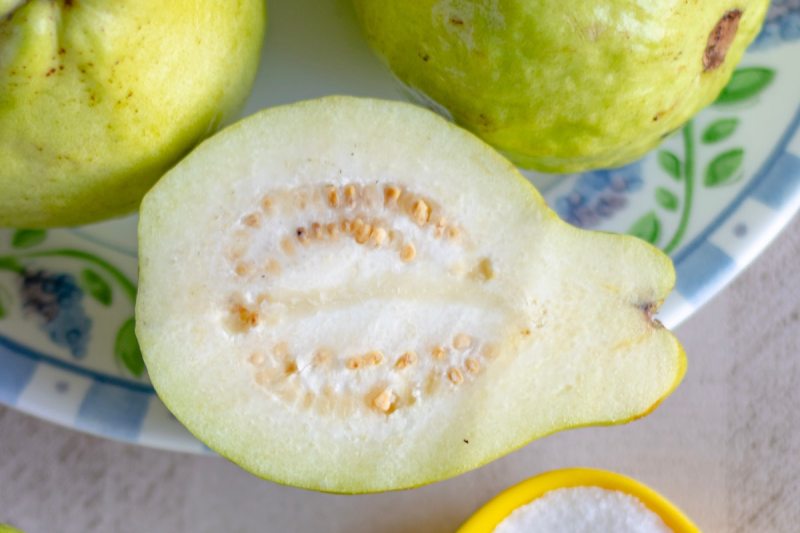 Sliced open guava fruit