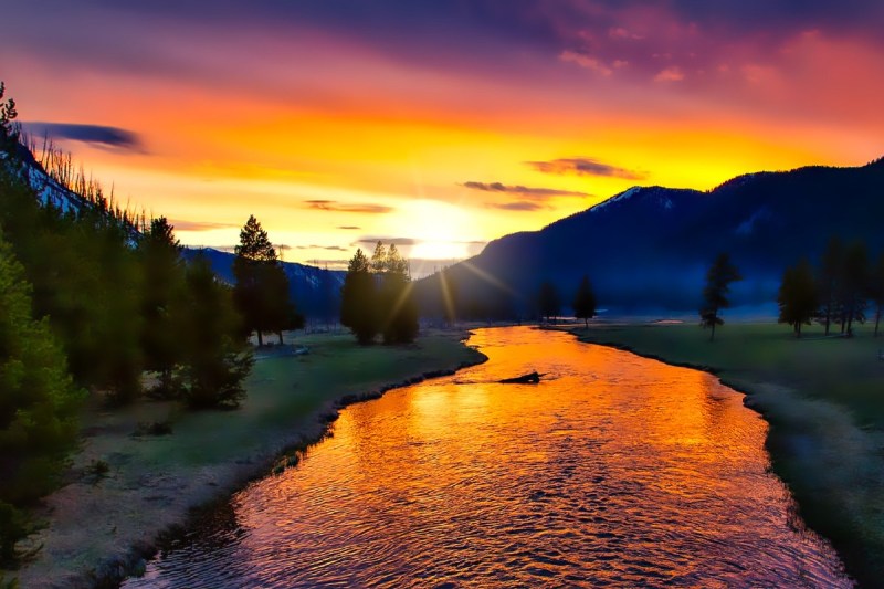 A breathtaking view of Yellowstone National Park at sunset.