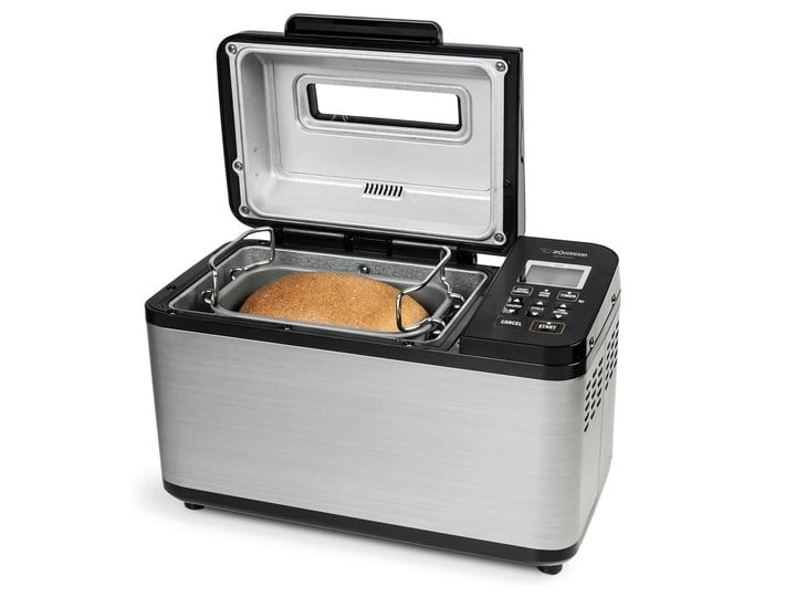 Zojirushi bread maker with bread inside.