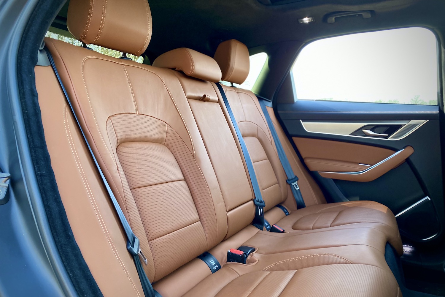 Rear seats in 2022 Jaguar F-Pace R Dynamic S from passenger's side.