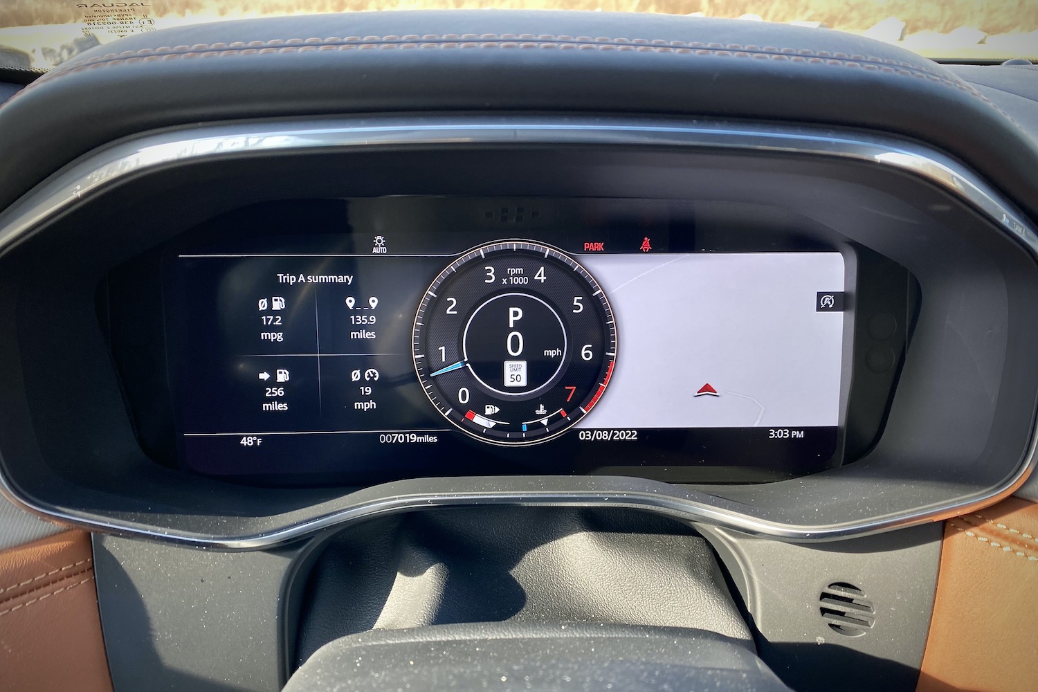 Close up of digital instrument cluster in 2022 Jaguar F-Pace R Dynamic S.