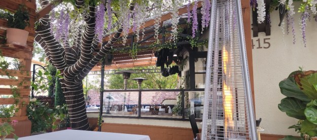 The outdoor dining area of Trattoria Don Pietro in San Diego, California.
