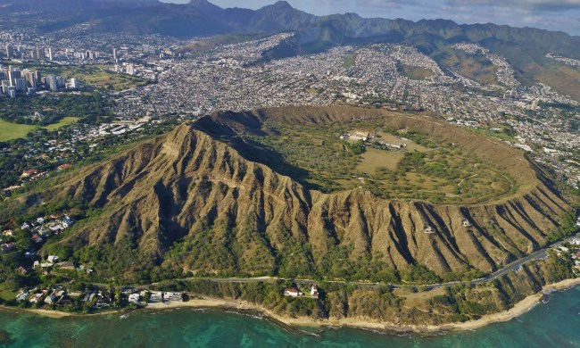 An aerial view of Diamond Head in Honolulu, Hawaii.
