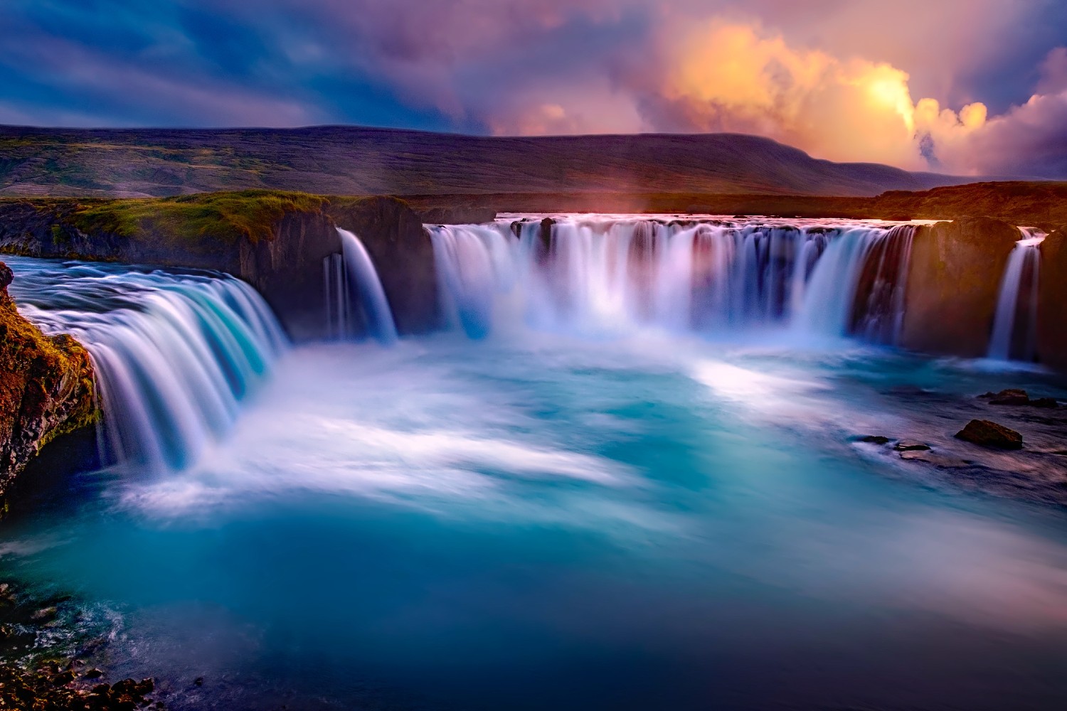 The Goðafoss waterfall in Iceland's Diamond Circle.