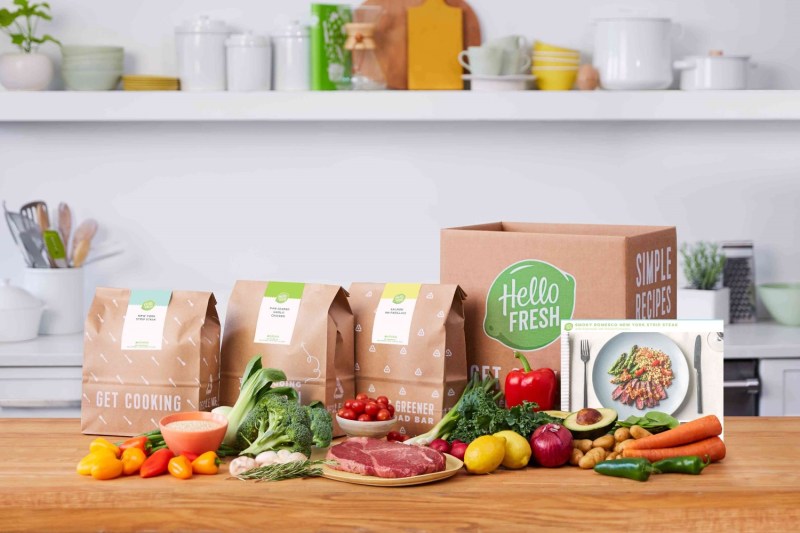 A Hello Fresh subscription box in the kitchen.