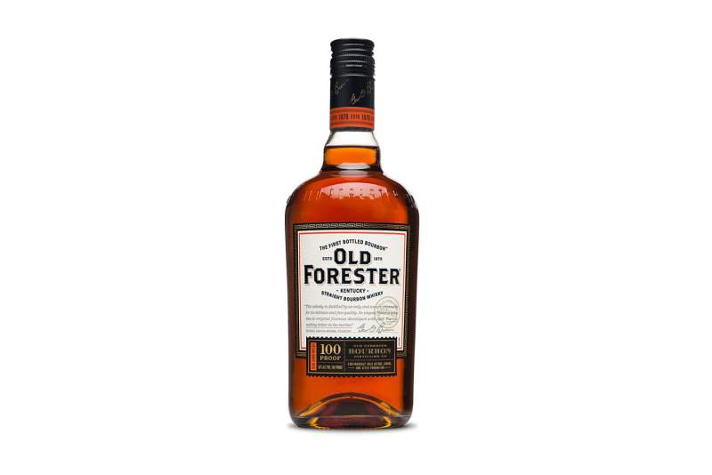 A bottle of Old Forester 100-Proof whiskey.