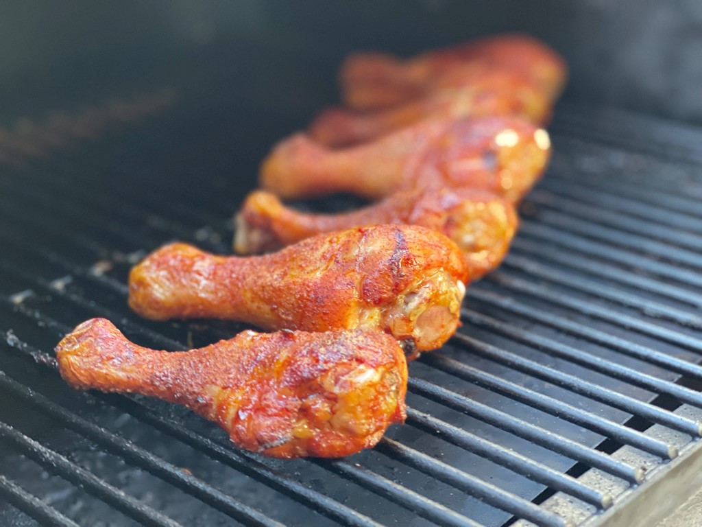 How to Grill Chicken Drumsticks - The Best Grilled Chicken 2 Crispy chicken legs cooking on a gas grill