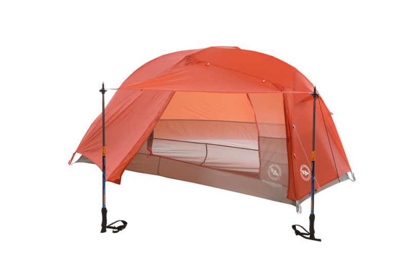 Big Agnes Copper Spur backpacking tent with a trekking pole awning