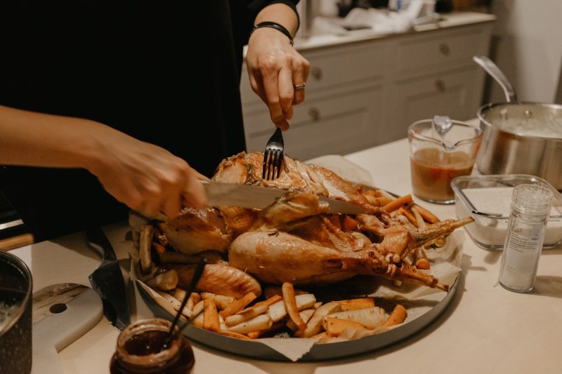 Cutting a chicken for dinner