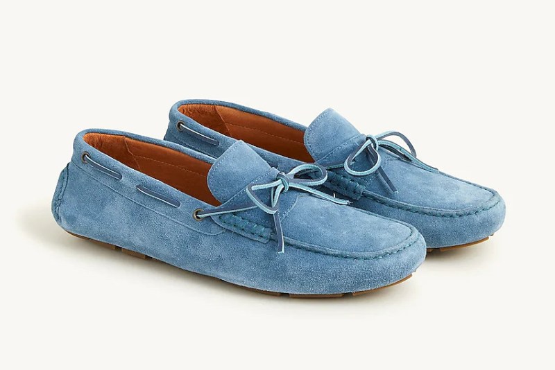 A pair of J.Crew Kenton driving mocs in blue.