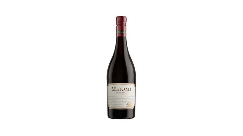 A bottle of Meomi Pinot Noir wine